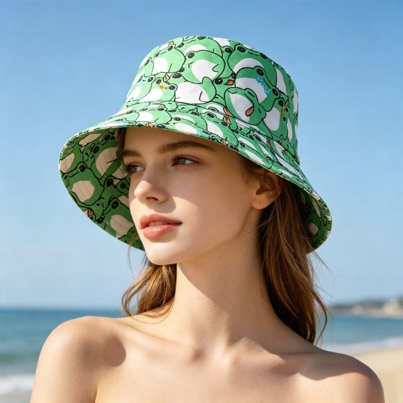A52E Frogs Print Bucket Hat So - Packable Hat Nylon ulasan dan harga