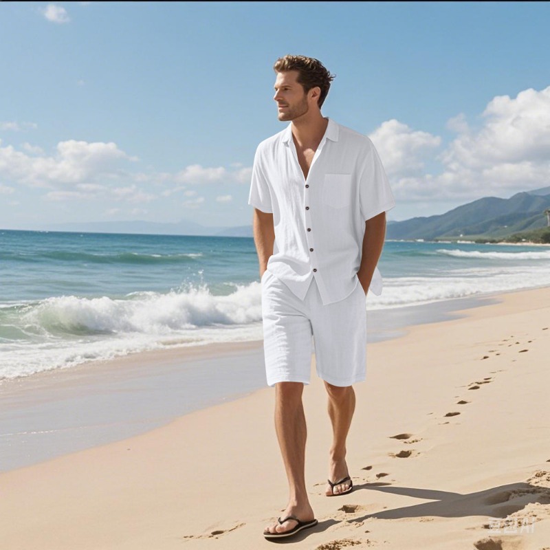Men Linen Blend Camp Collar Sh - Shirt Camp Collar ulasan dan harga