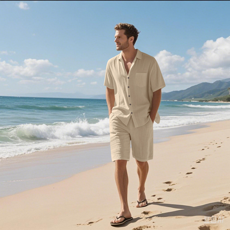 Men Linen Blend Camp Collar Sh - Shirt Camp Collar ulasan dan harga