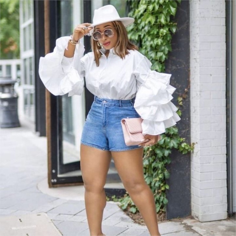Women White Shirts Solid Full  - Shirt Camp Collar ulasan dan harga