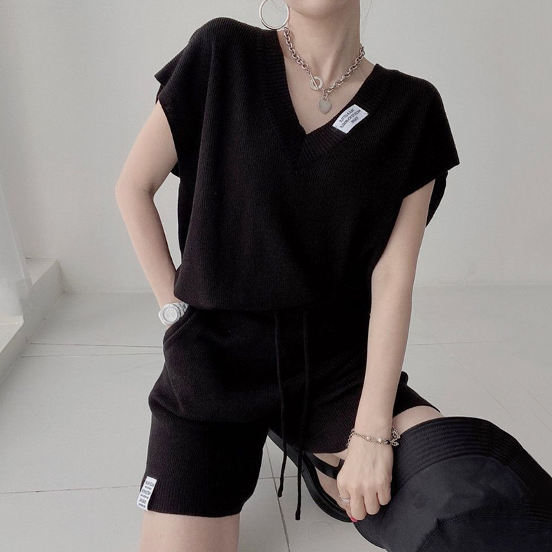 Women Two Pieces Short Sets Kn - Short Linen Drawstring ulasan dan harga