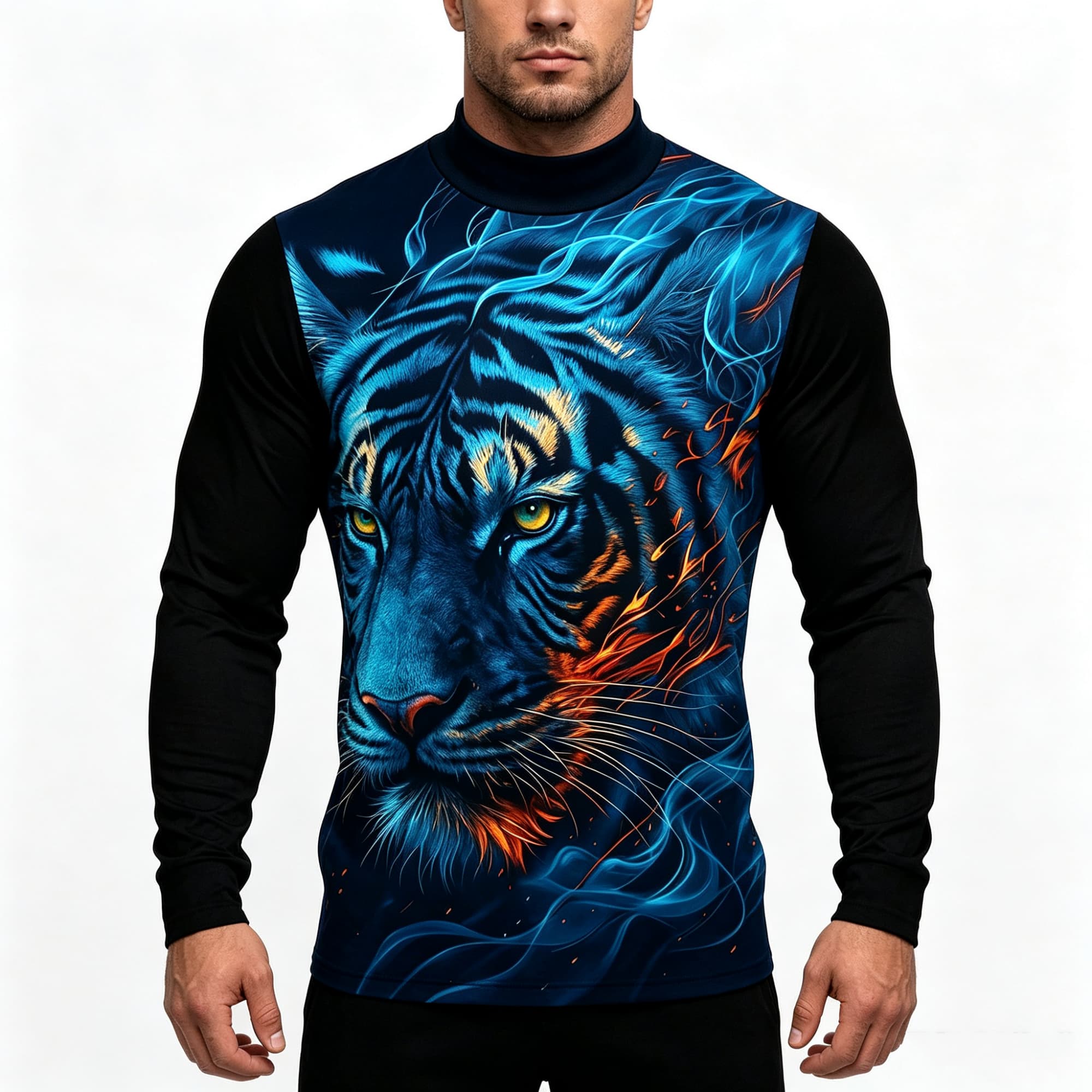 Neon Blue Flame Tiger Animal A - Tee Graphic Print ulasan dan harga