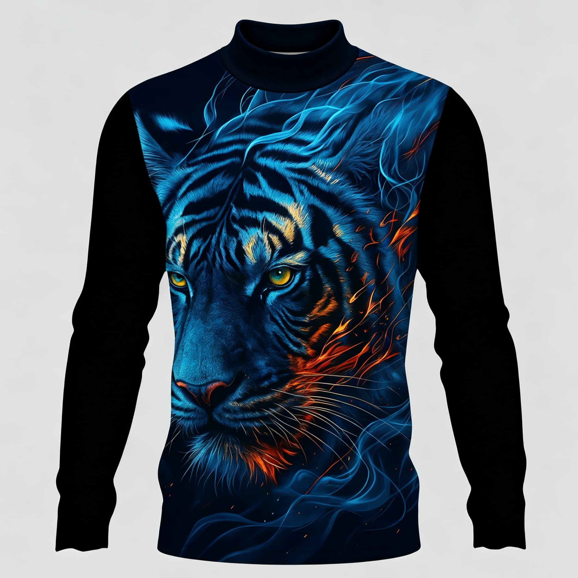 Neon Blue Flame Tiger Animal A - Tee Graphic Print ulasan dan harga