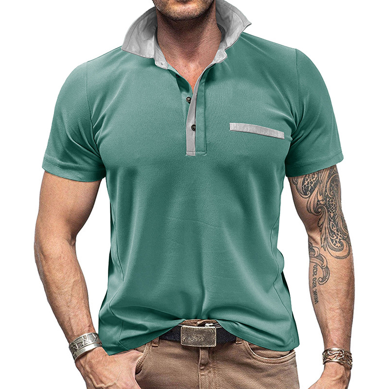 Color-Block Lapel Short Sleeve - Polo Shirt Pique ulasan dan harga