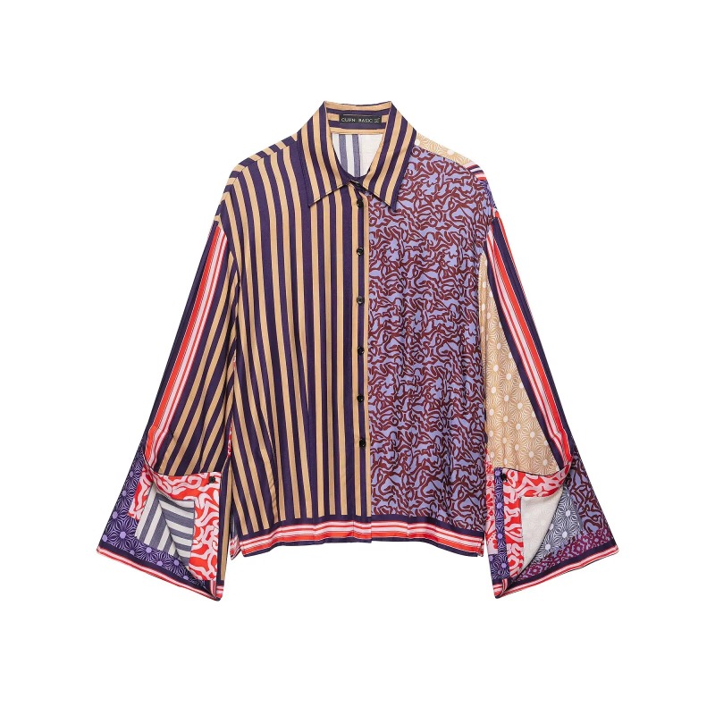2026 Elegant Chic Printed Saro - Shirt Camp Collar ulasan dan harga
