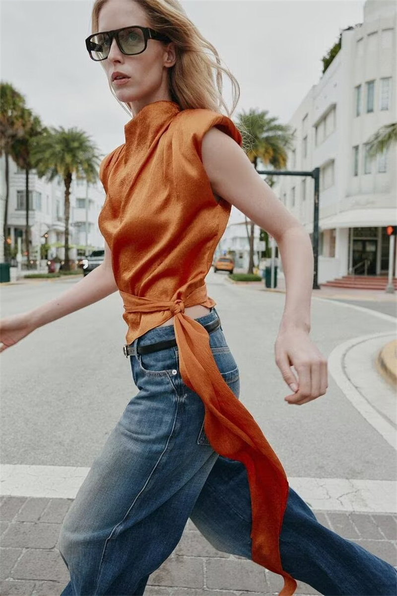 Satin Shawl Collar Sleeveless  - Shirt Camp Collar ulasan dan harga