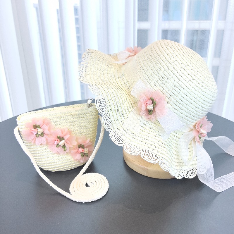 Girls 2pcs Straw Hat Solid Col - Bucket Hat Straw ulasan dan harga