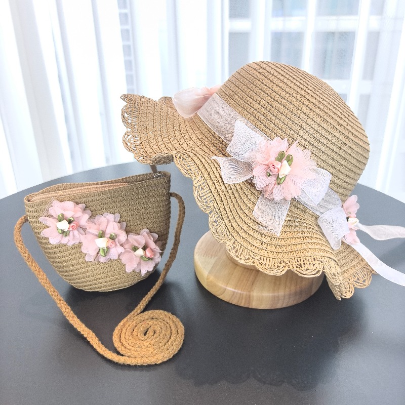 Girls 2pcs Straw Hat Solid Col - Bucket Hat Straw ulasan dan harga